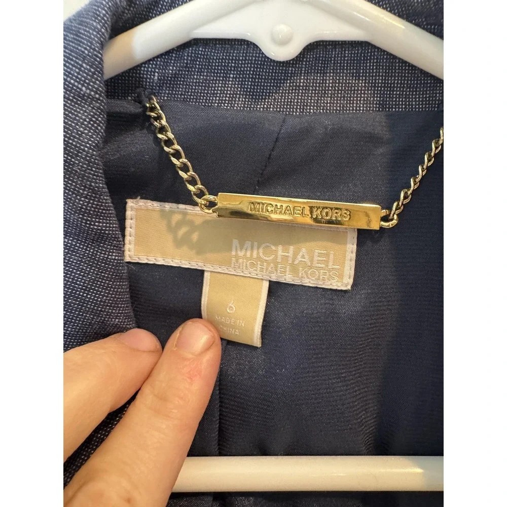 Michael Kors Blazer Womens 6 Blue Linen Cotton One Button Jacket Career‎ Office